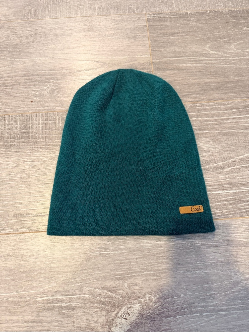 Coal Teal Knit Beanie with Leather Logo Patch